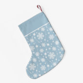 淡い青と白の流れるスノーフレークのパターン スモールクリスマスストッキング (裏面 (吊り時))