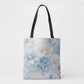 淡い青と白の花柄 トートバッグ (正面)