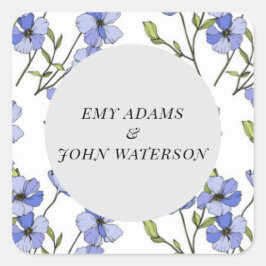 淡い青と紫の花模様 スクエアシール