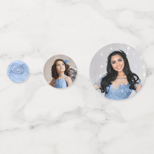 淡い青と銀のエレガントな写真 コンフェッティ (正面)