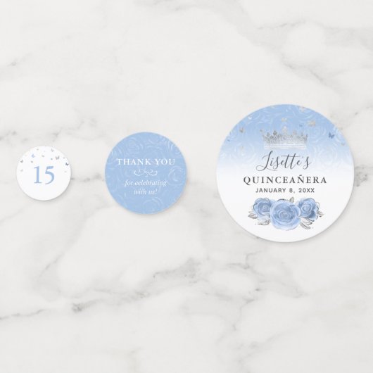 淡い青と銀のエレガントな写真 コンフェッティ (裏面)