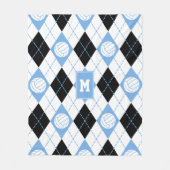 淡い青と黒のパターンアーガイル付きバレーボール付き フリースブランケット (正面)