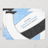 淡い青と黒の女の子のバレーボール誕生日パーティー 招待状 (正面/裏面)