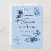 淡い青のアーチの花の蝶のキンセアニエラ セーブザデート (正面)