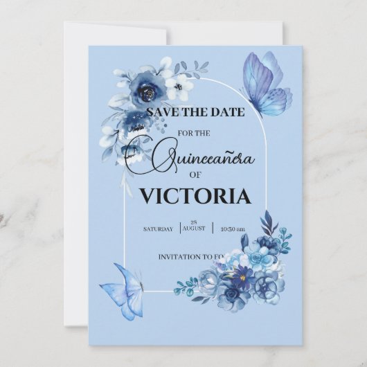 淡い青のアーチの花の蝶のキンセアニエラ セーブザデート (正面)