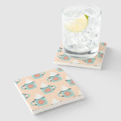淡い青のカップのシームレスパターン。 ストーンコースター (横)