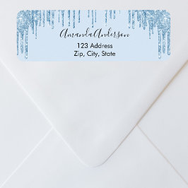 淡い青のグリッター垂れ込み返送先ラベル ラベル