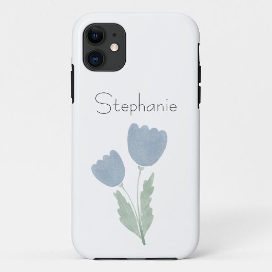 淡い青のシンプルな水彩花模様 - あなたの名前 Case-Mate iPhoneケース (裏面)