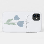 淡い青のシンプルな水彩花模様 - あなたの名前 Case-Mate iPhoneケース (裏面(横))