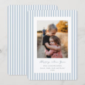 淡い青のストライプ ハッピーニューイヤー フラットフォト シーズンカード (正面/裏面)
