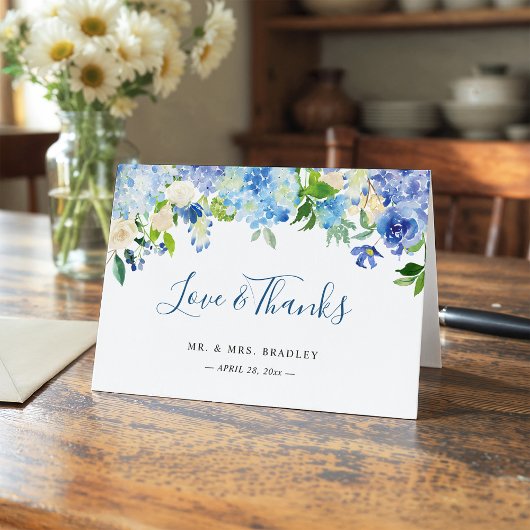 淡い青のハイドランジア水彩花の感謝 サンキューカード