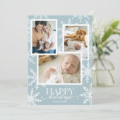 淡い青のパステルカラーの雪の結晶のコラージュ シーズンカード (スタンド正面)