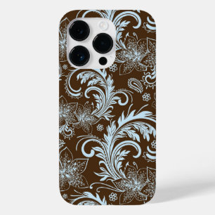 淡い青のフローラが茶色に渦巻く Case-Mate iPhone 14 PROケース