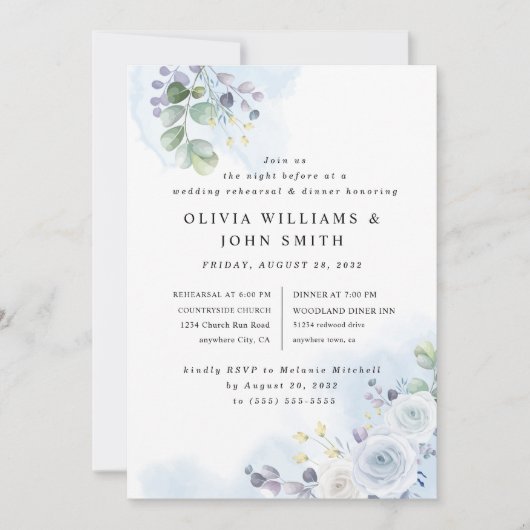 淡い青のフローラ水彩 招待状 (正面)