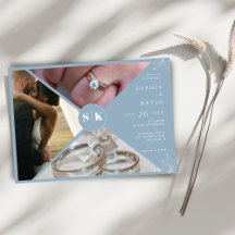 淡い青のミニマルなモダンな写真のウェディング