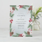 淡い青のルスティックな冬のウェディング 招待状 (スタンド正面)