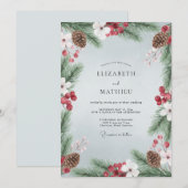 淡い青のルスティックな冬のウェディング 招待状 (正面/裏面)