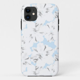 淡い青の上に白い花。 iPhone 11 ケース