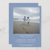 淡い青の写真付き結婚式リハーサルディナー 招待状 (正面/裏面)