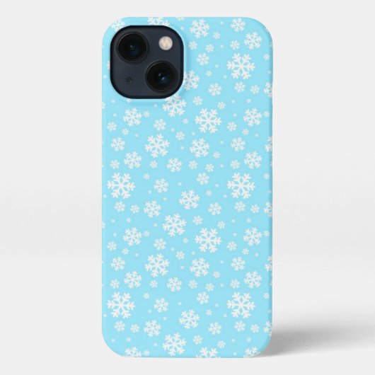 淡い青の冬の模様に白い雪の結晶 iPhoneケース (裏面)