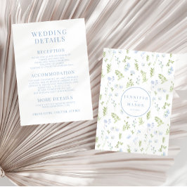 淡い青の春の結婚花の詳細カード エンクロージャーカード