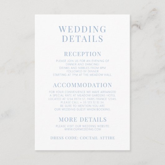 淡い青の春の結婚花の詳細カード エンクロージャーカード (正面)