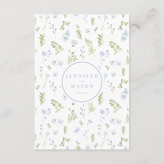 淡い青の春の結婚花の詳細カード エンクロージャーカード (裏面)