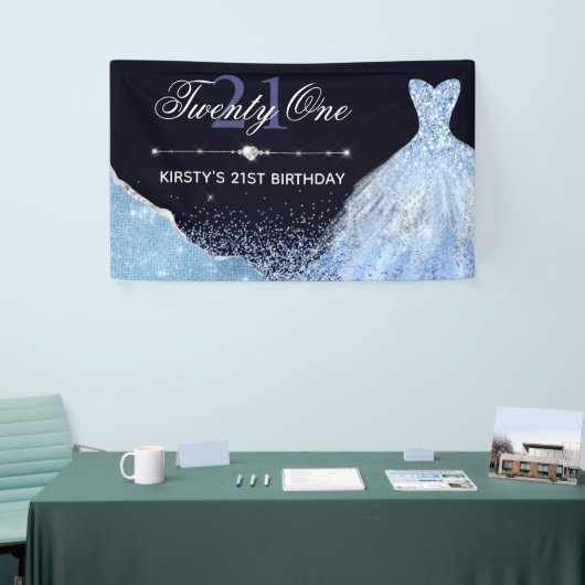 淡い青の水彩カラードレス21歳の誕生日 横断幕 (トレードショー)