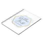 淡い青の水彩色とモダン金ゴールドの幾何学的な色 ノートブック (左側)