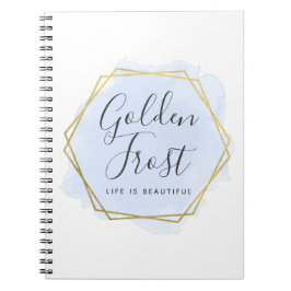 淡い青の水彩色とモダン金ゴールドの幾何学的な色 ノートブック
