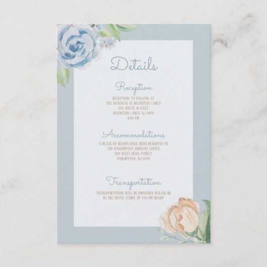 淡い青の水彩花のスケッチ エンクロージャーカード (正面)