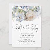 淡い青の水彩花園のベイビーシャワー 招待状 (正面)