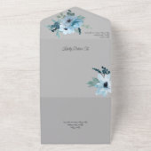 淡い青の水彩花模様（パステルグレイの背景） オールインワン招待状 (外側)