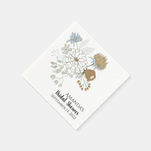 淡い青の灰色の日焼け花模様 スタンダードカクテルナプキン (角)