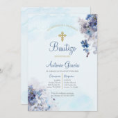 淡い青の男の子の洗礼招待状 招待状 (正面/裏面)