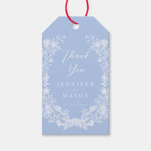 淡い青の白いフローラ結婚ボホ感謝していのあなた ギフトタグ (正面)