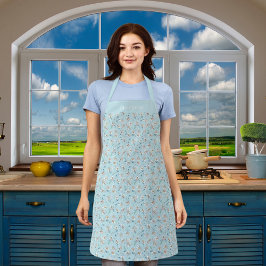 淡い青の白い花のパターン名 エプロン