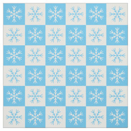 淡い青の白い雪片パタ市松模様にーン ファブリック
