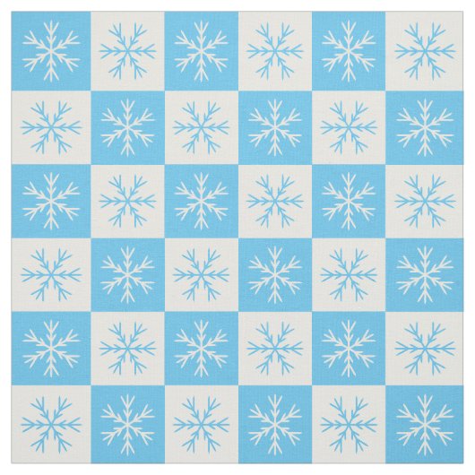淡い青の白い雪片パタ市松模様にーン ファブリック (見本)