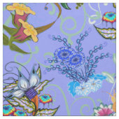 淡い青の背景にフェアライランドの花 ファブリック (見本)