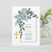 淡い青の花とアーチの花束 洗礼招待状 招待状 (スタンド正面)