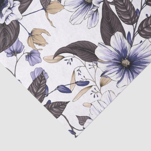 淡い青の花と緑の葉継ぎ目付 薄葉紙 (詳細)