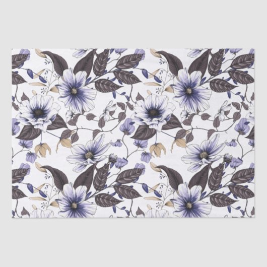 淡い青の花と緑の葉継ぎ目付 薄葉紙 (正面)