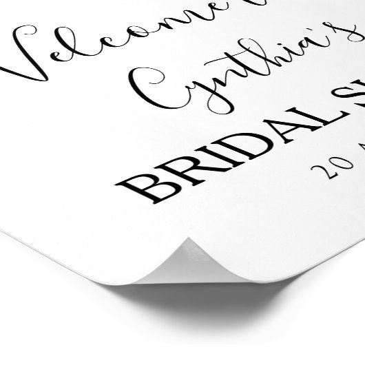 淡い青の花柄のウェディングシャワー歓迎サイン ポスター (角)