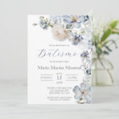 淡い青の花柄 洗礼 スペイン語招待状 招待状 (スタンド正面)