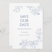 淡い青の花柄 Save the Date セーブザデート (正面/裏面)