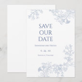 淡い青の花模様の結婚式予告 セーブザデート (正面/裏面)