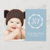 淡い青の誕生発表ホリデー写真 ポストカード (正面)