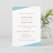 淡い青の金ゴールド白の微妙ストライプな結婚 招待状 (スタンド正面)