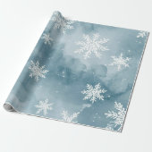 淡い青の雪の結晶 水彩 冬の休日 ラッピングペーパー (アンロールド)